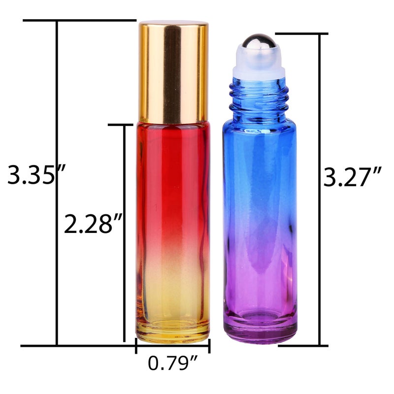 inice 24 10ml Essential Oils Roller Bottles Gradient Color Thick Glass Roll on Bottle Golden Metal Cap for Travel - Image 4
